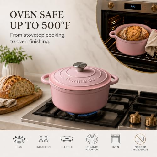 5.5QT Enameled Cast Iron Dutch Oven for Sourdough Bread Pink (Pink / 5.5QT)