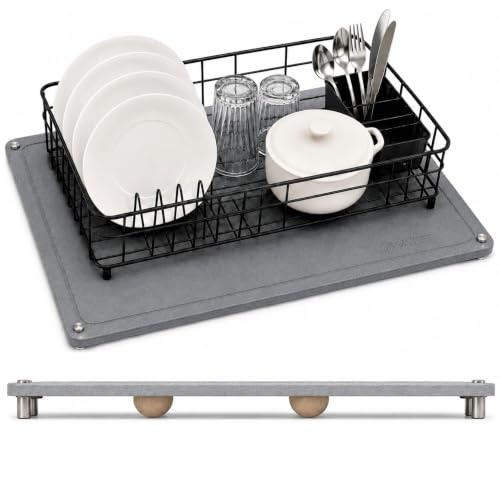 24"×16" Quick Dry Stone Mat Kitchen Counter with Heighten Stainless Steel Feet