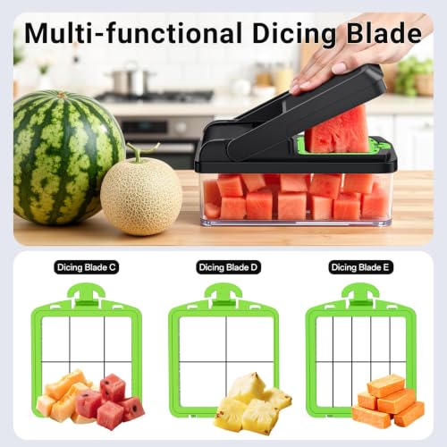 15-in-1 Vegetable Chopper with 10 Blades, Food Veggie Cutter, Green (Green / 10 Blades)