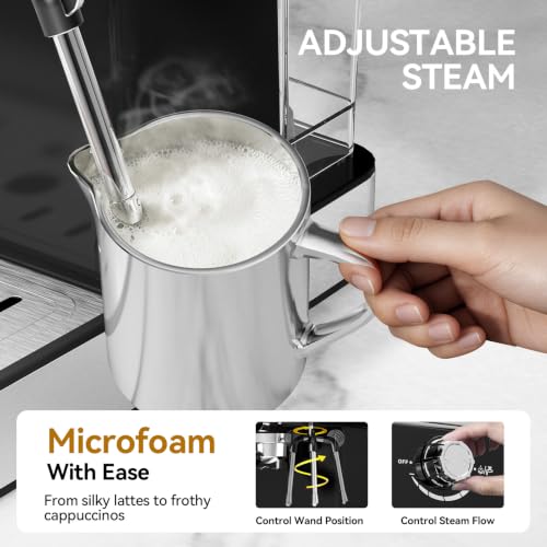 20Bar Semi Automatic Retro Espresso Machine with Milk Frother (Black)