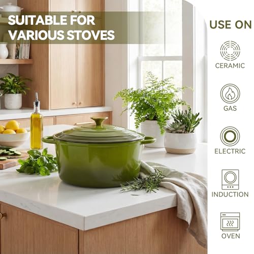 6 Quart Enameled Dutch Oven Pot with Lid (6 QT / Golden Green)