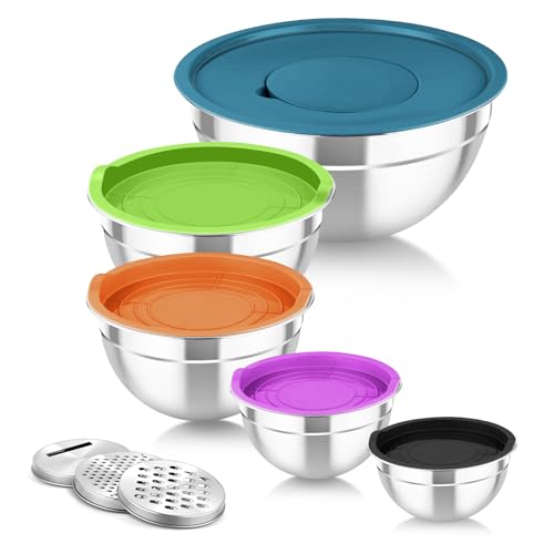 Stainless Steel Mixing Bowls with Lids Set of 5 with Graters