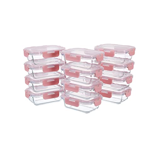 12 Pack 12oz Small Glass Food Storage Containers (12oz, 12 Pack - Pink Set, Same Size)