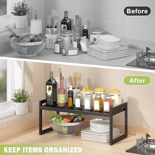Expandable Cabinet Shelf Organizer Stackable Kitchen Counter Shelf