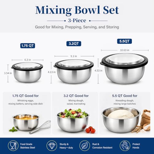 Mixing Bowls with Lids Set of 3 (Black)