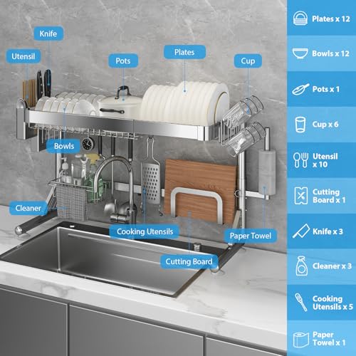 Over The Sink Dish Drainer Drying Rack 2 Tier Adjustable Width (2 Tier)