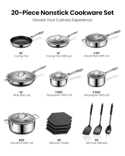 20 Piece Hybrid Stainless Steel Cookware Set