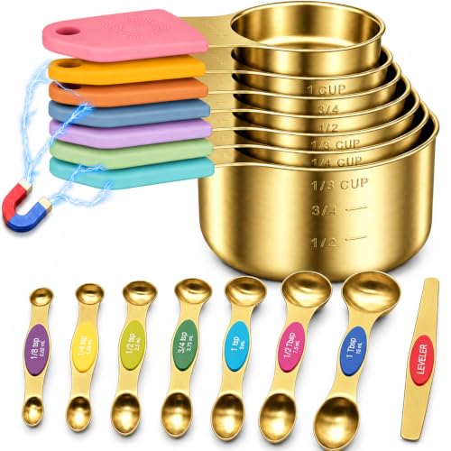 Magnetic Measuring Cups & Spoons Set (Gold&Coloful / Magnetic Measuring Cups and Spoons Set)
