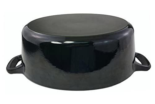 La Cuisine Enameled Cast Iron Oval Dutch Oven Casserole Pot with Lid 6.75 QT Internal Matte Black Enamel Coating for bread baking (6.75 QT Oval / Glossy Black)