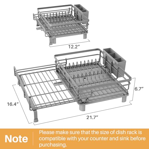 Expandable Dish Drying Rack for Kitchen Counter (Gray)