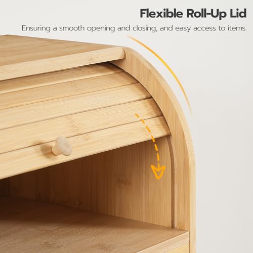 Bread Box Bamboo Bread Box for Kitchen Countertop (Natural)