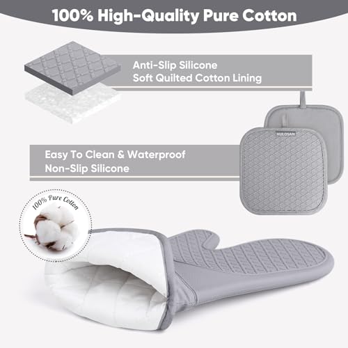 Silicone Oven Mitts Pot Holder Kitchen (Gray)
