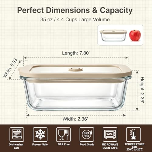 35 oz Glass Food Storage Containers with Glass Lids (35oz)