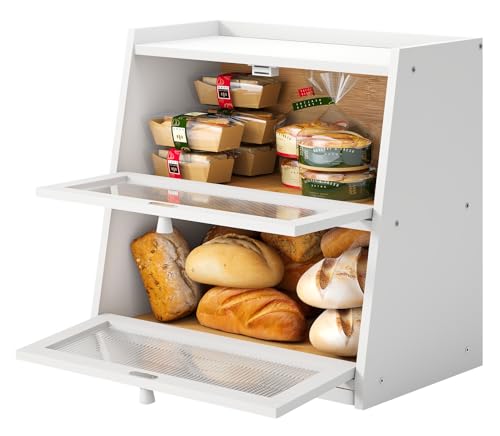 White Bread Box for Kitchen Counter With Cutting Board (White With Cutting Board)