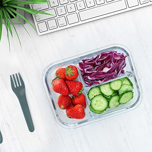 5-Packs, 36 Oz.] Glass Meal Prep Containers (3 Compartments)
