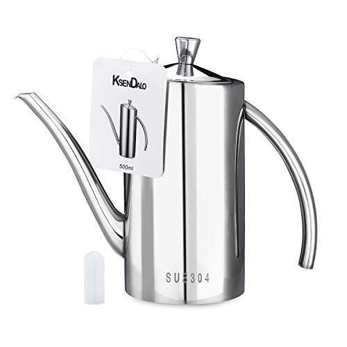 Premium SUS304 Stainless Steel Olive Oil Bottle Dispenser (16.9 oz, Arcuate Handle)