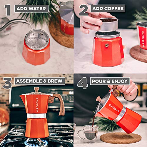 Milano Stovetop Espresso Maker Moka Pot 3 espresso Cup (3 espresso cups / Red)