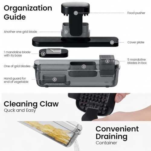 8-in-1 Vegetable Chopper Mandoline Slicer with Container Hand Guard (Black)