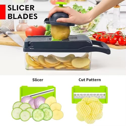 16-in-1 Vegetable Chopper & Slicer - Multifunctional Kitchen Food Cutter for Onion, Salad, Fruit with Adjustable Dicer and Storage Container