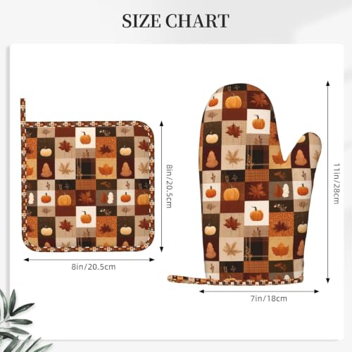 Oven Mitts and Pot Holders Set Autumn Fall Pumpkin Silicone Kitchen Accessories 4 Piece Heat Resistant Long Gloves Potholder Non (C13)