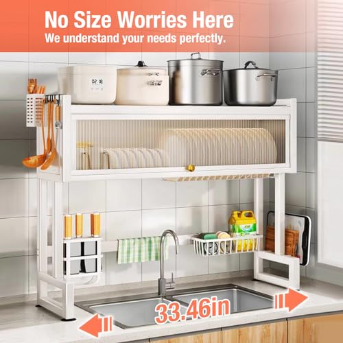 Over the Sink 3 Tier Dish Drying Rack with Cover (Milkshake White)