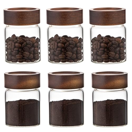 Glass Coffee Jars Spice Jar Round Storage Canister with Wooden Lid Clear Glass Food Jar for Pantry Sugar Tea Coffee Bean Spice Nuts Cookies Bath Salts