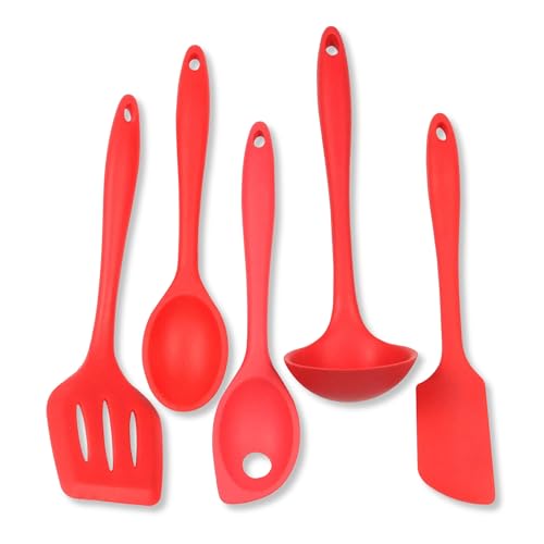 5 Piece Red Premium Silicone Kitchen Tool Set (5 Piece Set / Red)