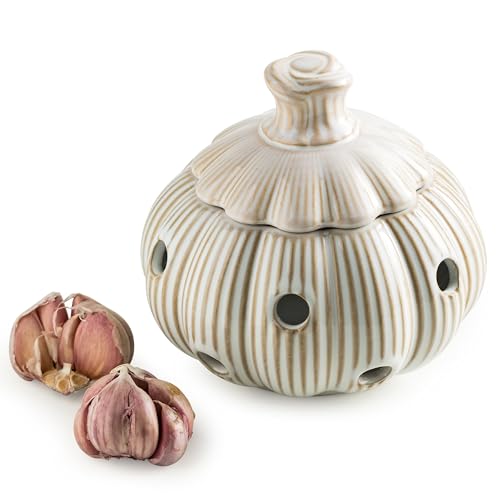 Ceramic Garlic Keeper with Lid and Holes