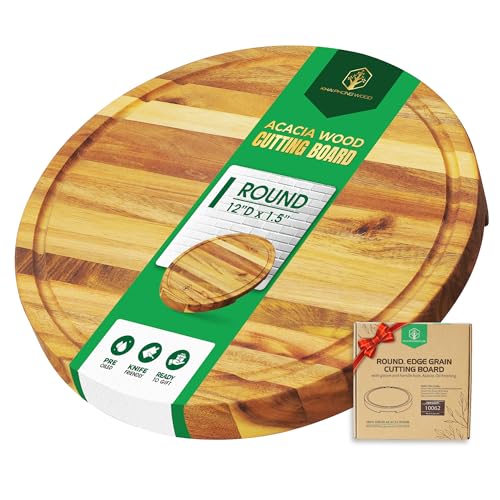 Round Acacia Wood Cutting Boards for Kitchen (Edge Grain / 12"L x 12"W)