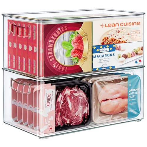 Freezer Organizer Bins Stackable Storage Bins with Side Handles