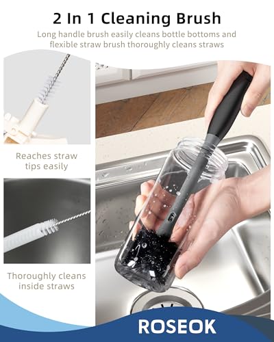 2 in 1 Long Handle Bottle Brush with Straw Brush for Cleaning Glass