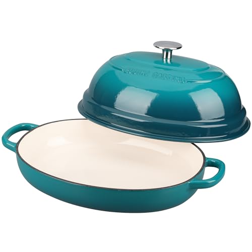 Enameled Oval Cast Iron Dutch Oven Pot with Lid (Darkcyan)