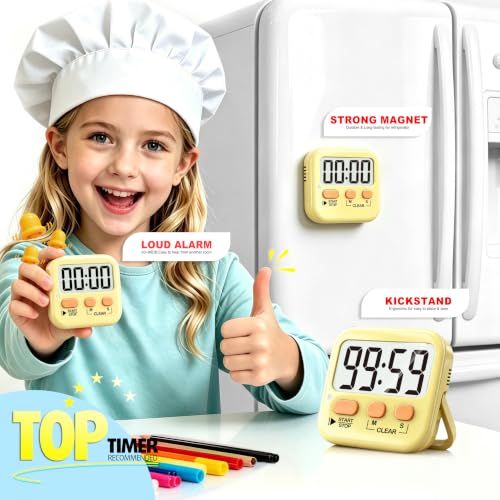 2 Pack Digital Timer for Kids Classroom Kitchen Timers for Cooking (1 * Yellow)