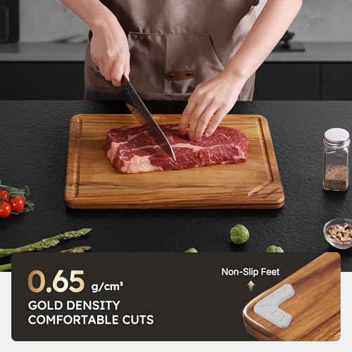 15" Teak Wood Cutting Boards for Kitchen Wooden Chopping Board Non Toxic (15"L x 11"W)