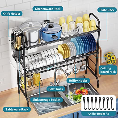 3 Tier Over The Sink Dish Drying Rack (3 Tier,black)