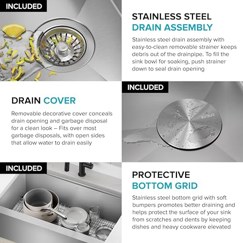 Kore 33 Inch Farmhouse Workstation with In Sink Dish Drying Rack (33 Inch / Flat Farmhouse / Stainless Steel)