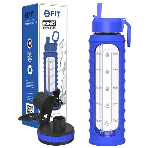 32 oz Glass Water Bottle with Straw Lid