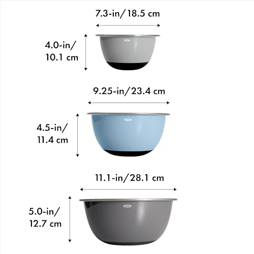 Good Grips 3 Piece Stainless Steel Mixing Bowl Set (Blue/Gray / 3-Piece / Stainless Steel Mixing Bowls)