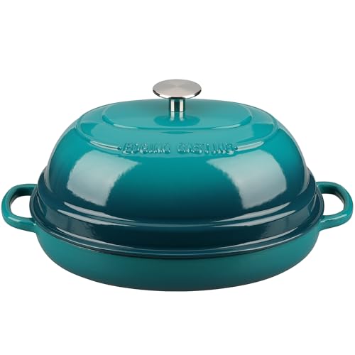 Enameled Oval Cast Iron Dutch Oven Pot with Lid (Darkcyan)