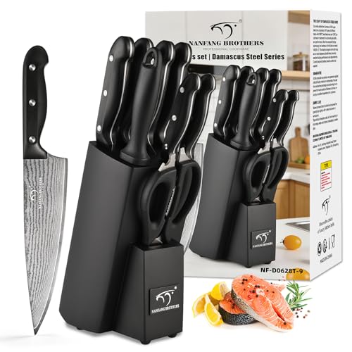 Knife Set Damascus Kitchen Knife Set with Block