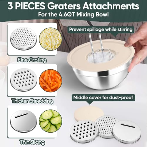 5 Piece Nesting Mixing Bowls with Lids (Khaki / 4.6, 3.5, 2.5, 2, 1.5QT)