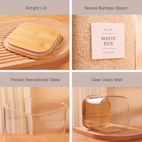 2 Pack Square Glass Flour and Sugar Containers with 132 Kitchen Pantry Labels