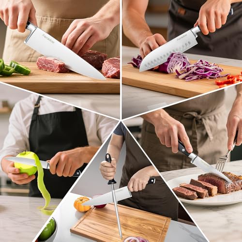 6 Pieces Knife Set with Magnetic Block (6Pcs Black Knife Block Set)