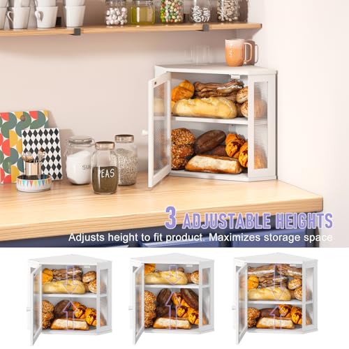 Corner Bread box for Kitchen Countertop (White / Meduim)