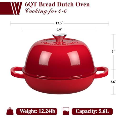 6QT Enameled Dutch Oven for Sourdough Starter Kit (Red)
