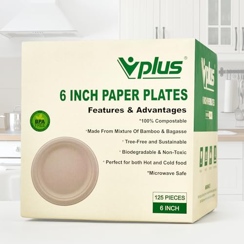 5 Pack Compostable Disposable Paper Plates nature
