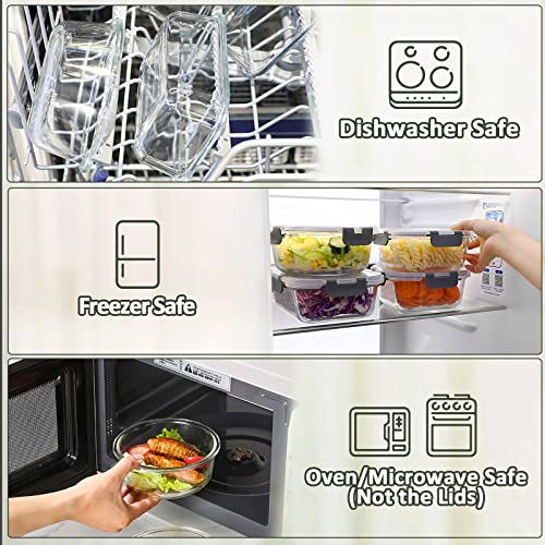 30 Piece Extra Large Glass Food Storage Containers with Lids (Gray)