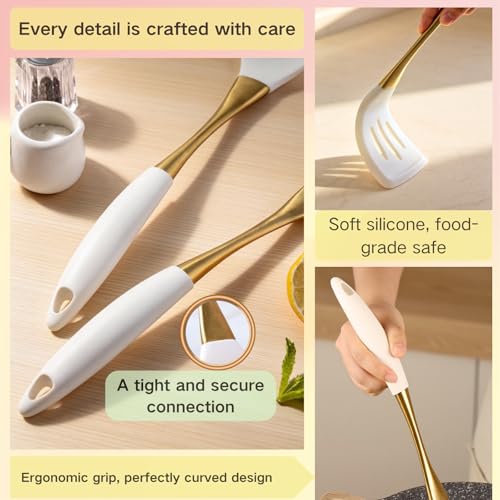 Elegant White Gold Silicone Cooking Utensils Set (White Gold)