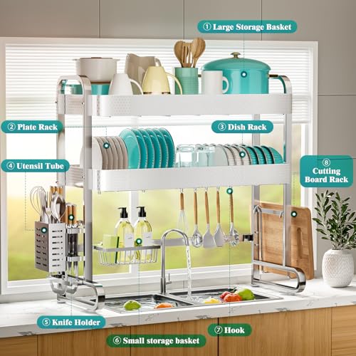 3 Tier Over The Sink Dish Drying Rack (Honeycomb Pattern-silver)